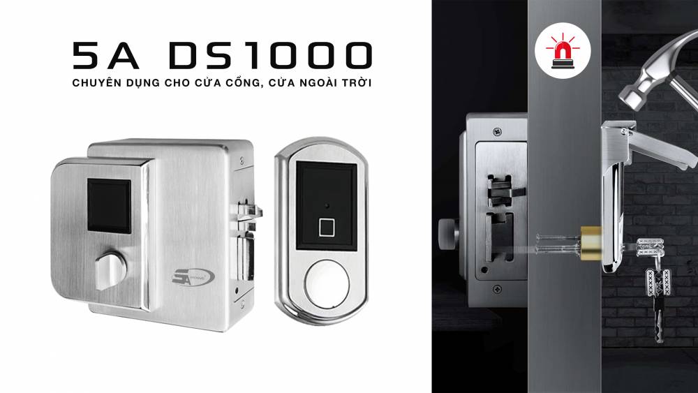 5ASYSTEMS DS1000 - Khoá vân tay chuyên nghiệp chống nước lắp ngoài trời cho cổng cửa sắt và nhà trọ mà khách hàng ưa chuộng